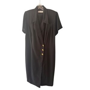 Chaus Womens‎ Black Dress 14W Gold Buttons Short Sleeve Machine Washable